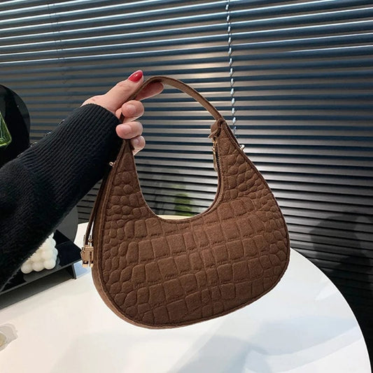 SHOWLU FASHION STORE brown / 21x6x19cm Women's Crocodile Grain Underarm Bags Felt Fashion Shoulder Bag Cute Simple Handbags Female Purses