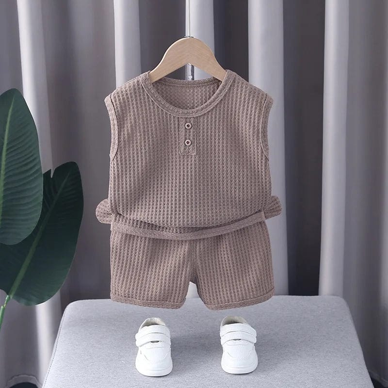  Showlu Fashion Store Brown / 2T Summer Boys Clothes Round Neck Sleeveless Vest T-Shirt Suit Baby Boy Clothing Shorts 2 Piece Set