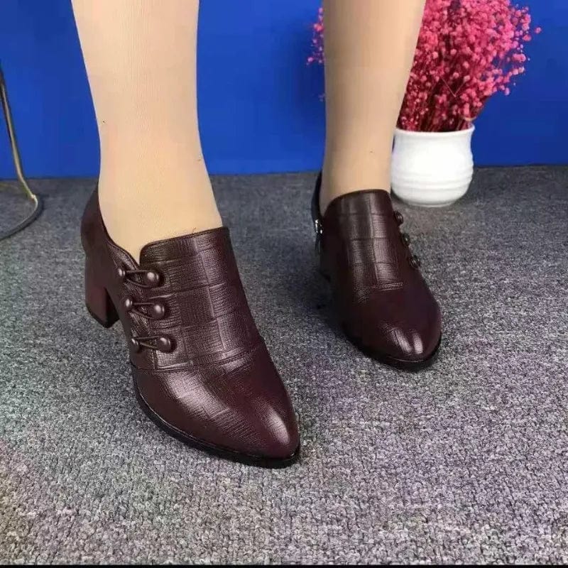  Showlu Fashion Store Brown / 35 Shoes for Women 2023 Autumn New Women's Heels Soft Leather Fashion Double Breasted Low Top Shoes Ladies Shoes Retro Mom's Shoes