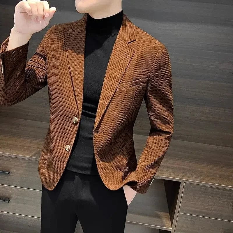 SHOWLU FASHION STORE Brown Blazer / 2XL Dress Jackets Slim Fit Coats Jacket for Men Business Man Suits and Blazers Thin Plaid Luxury Designer Summer High Quality New In