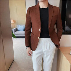 SHOWLU FASHION STORE Brown Blazer / XL Man Suits and Blazers White Business Coats Dress Jackets Waffle Jacket for Men Clothing Korean Style Clothes Simple Breasted