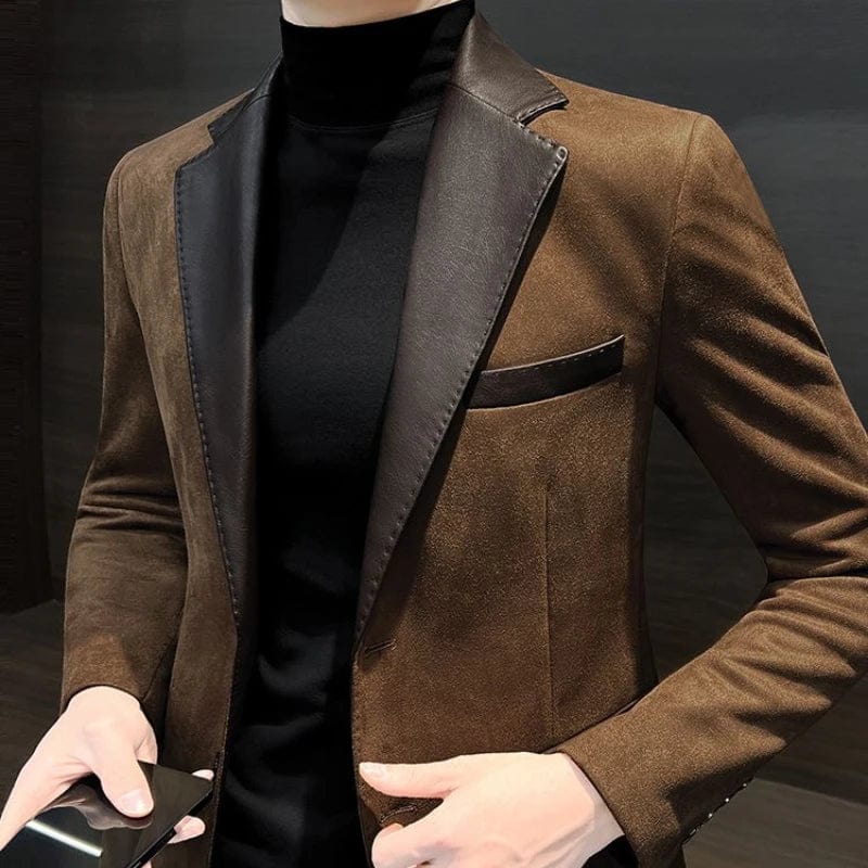 SHOWLU FASHION STORE Brown Coat / M Single Breasted Splicing New In Jacket for Men Vintage Coats Luxury Designer High Quality Spring Clothes Man Suits and Blazers