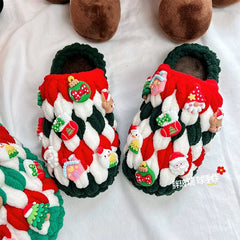  Showlu Fashion Store Brown Green Finished Product(Please note the size of the order) Fat Glass Ball Hand-Made Children's Hand-Woven Crochet Self-Woven Christmas Slippers Thick Ice Bar Wool DIY Material Package