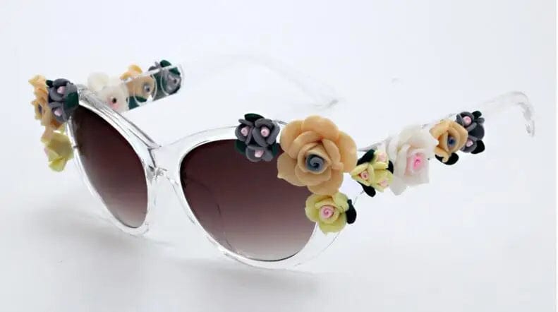  Showlu Fashion Store Brown / MULTI New Fashion Baroque Women Girls Flower Sunglasses Retro Brand Summer Beach Oval Roses Sun Glasses