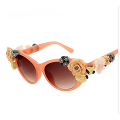  Showlu Fashion Store Brown / MULTI New Fashion Baroque Women Girls Flower Sunglasses Retro Brand Summer Beach Oval Roses Sun Glasses