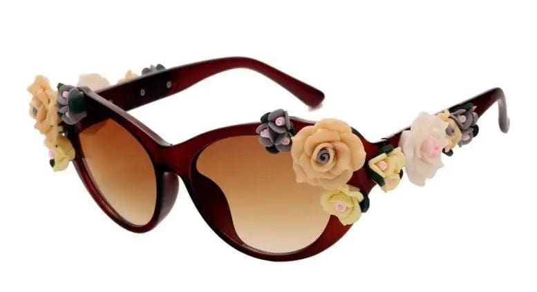  Showlu Fashion Store Brown / MULTI New Fashion Baroque Women Girls Flower Sunglasses Retro Brand Summer Beach Oval Roses Sun Glasses