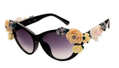  Showlu Fashion Store Brown / MULTI New Fashion Baroque Women Girls Flower Sunglasses Retro Brand Summer Beach Oval Roses Sun Glasses