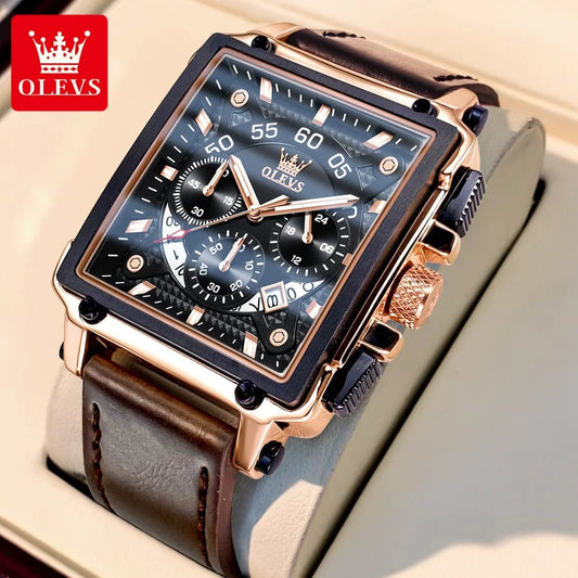 SHOWLU FASHION STORE Brown Rose Black / CHINA OLEVS 9919 Fashion Chronograph Quartz Man Wristwatch Waterproof Luminous Original Watch For Men 24 Hours Display Leather Watches