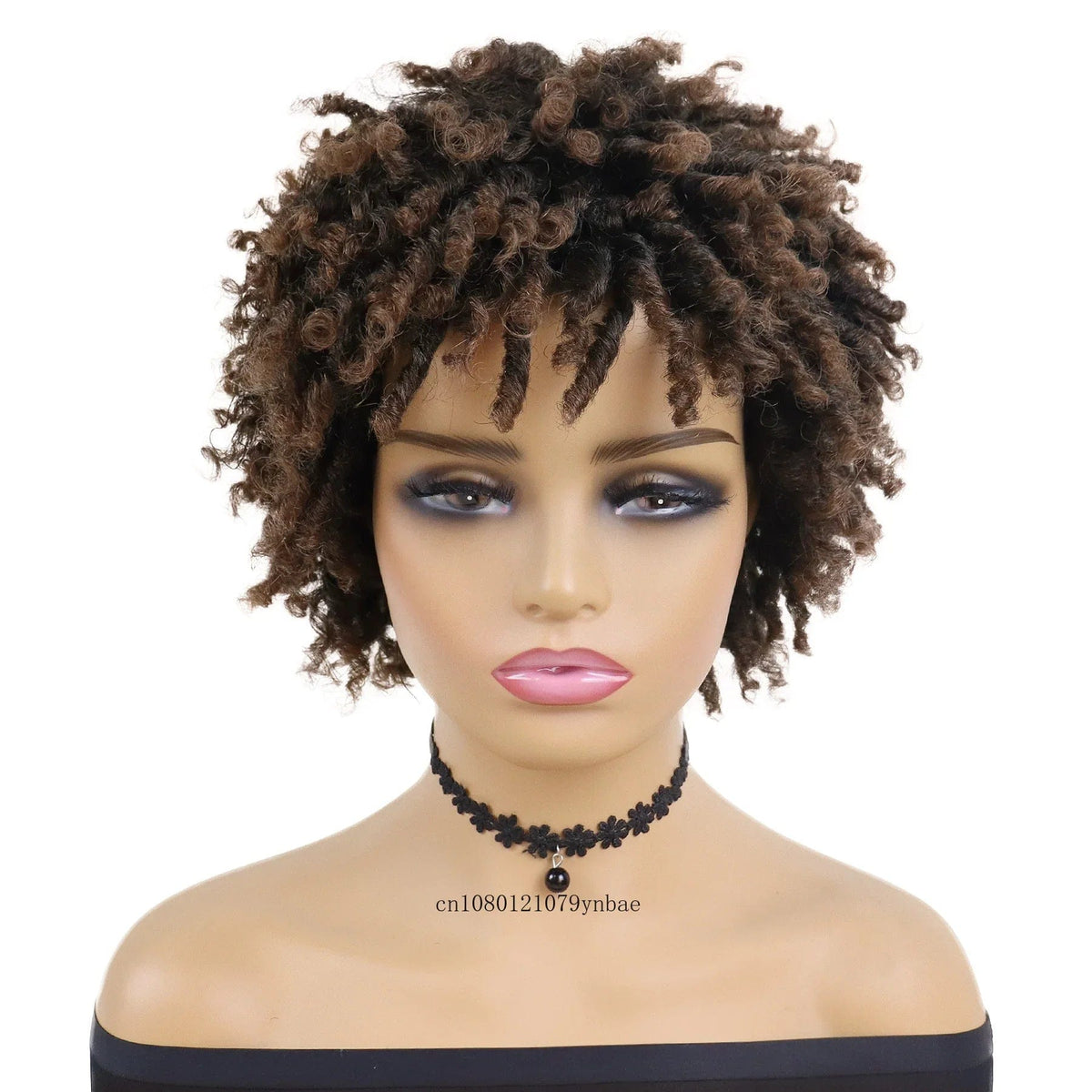 SHOWLU FASHION STORE Brown Short Black Afro Curly Synthetic Wig for Women Dreadlocks Crochet Braids Wigs African Style Heat Resistant Daily Party Costume