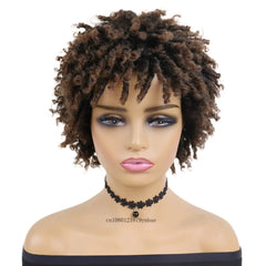 SHOWLU FASHION STORE Brown Short Black Afro Curly Synthetic Wig for Women Dreadlocks Crochet Braids Wigs African Style Heat Resistant Daily Party Costume