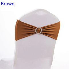  Showlu Fashion Store BROWN Spandex Chair Sash Wedding With Round Buckle Lycra Stretch For All Band Universal Birthday Party Show Decoraiton