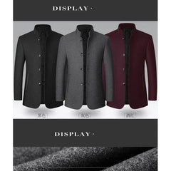 Showlu Fashion Store BROWON Brand Winter Coat Men Chinese Style Stand Collar Solid Coats for Men 2023 Autumn and Winter Business Casual Woolen Jacket