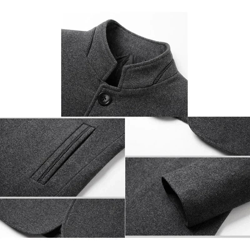 Showlu Fashion Store BROWON Brand Winter Coat Men Chinese Style Stand Collar Solid Coats for Men 2023 Autumn and Winter Business Casual Woolen Jacket