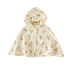  Showlu Fashion Store Bunny / 80cm Summer Baby Cloak Sun Protection Hooded Cloaks Cute Bear Bunny Print Kids Muslin Clothes for Boy Girl Breathable Sunscreen Coat