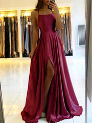  Showlu Fashion Store Burgundy / 14 Elegant Blue Satin Gown