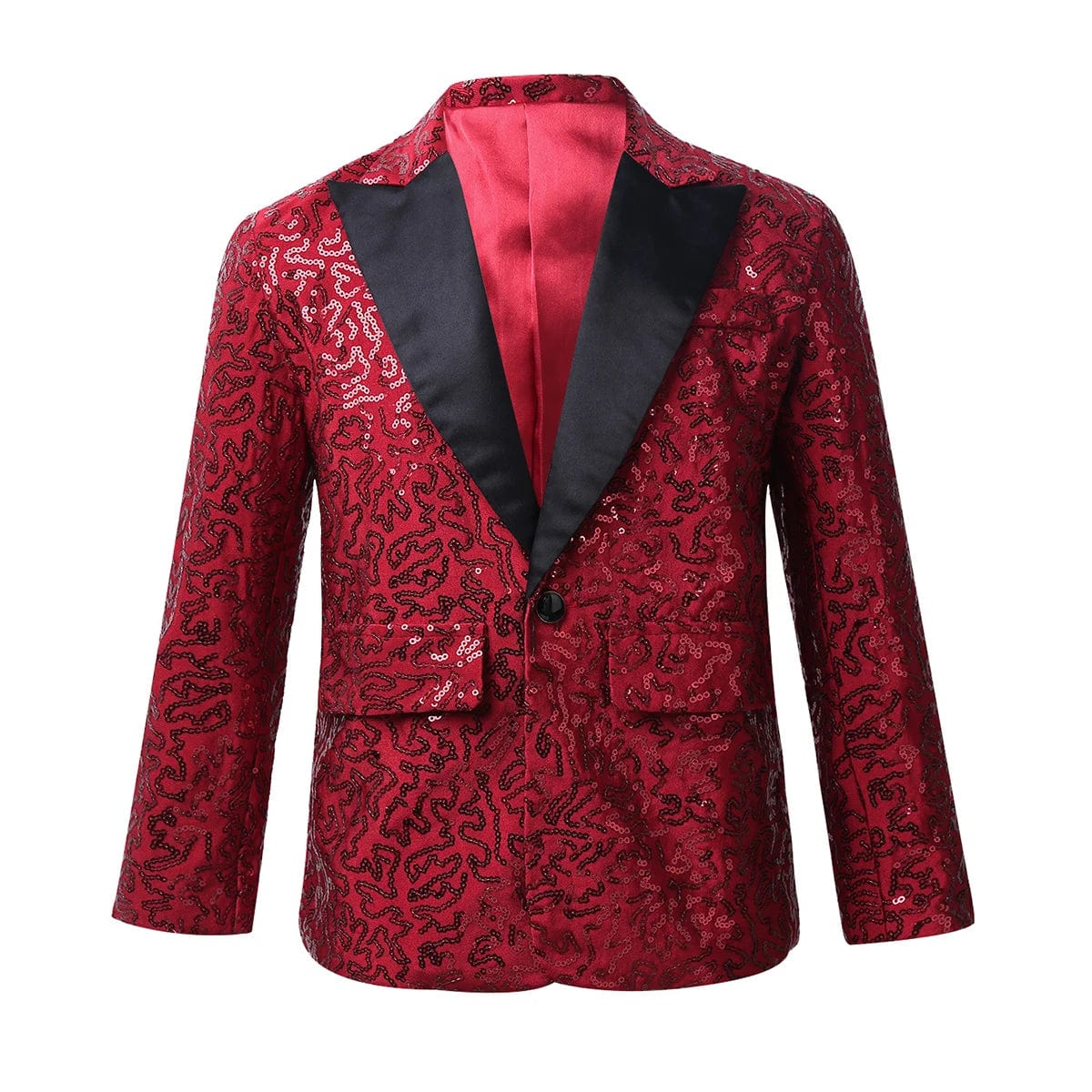  Showlu Fashion Store Burgundy / 14 Kids Boys Stylish Sequins Suit Lapel One Button Jacket Coat Wedding Banquet Party Modern Jazz Dancing Performance Blazer Tuxedo