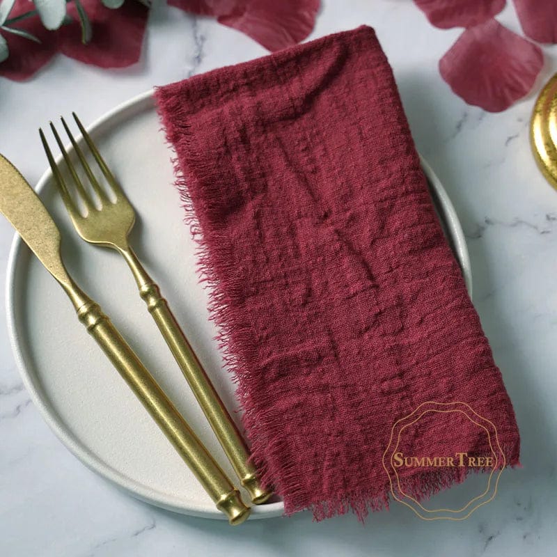 Showlu Fashion Store Burgundy 20PCS Napkins 41x41CM Cotton Cloth Gauze Retro Burr Rustic Kitchen Tea Towel Wedding Party Dinner Christmas Napkin Table Decor