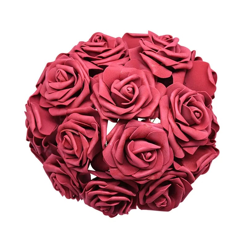 Showlu Fashion Store Burgundy 24pcs 7cm White Rose Artificial PE Foam Rose Flower Wedding Decoration Bridal Bouquet Scrapbooking Craft Fake Flowers DIY Suppli