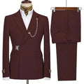 Men's burgundy 2-piece slim fit suit by SHOWLU FASHION STORE, featuring Italian style cotton blazer and matching pants, perfect for formal occasions.