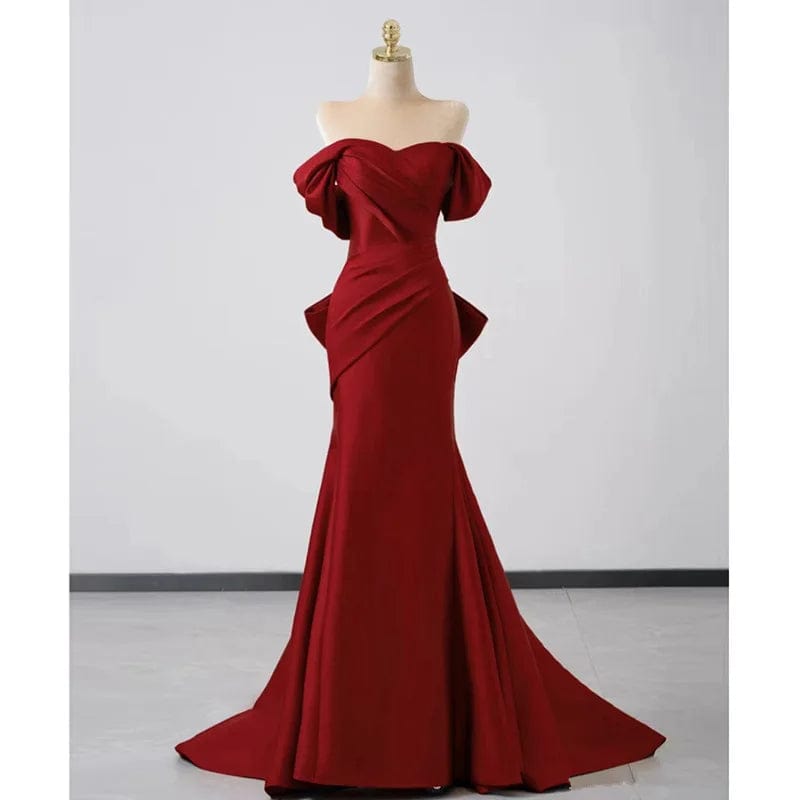 SHOWLU FASHION STORE Burgundy / M Women's Bodycon Evening Dresses Off-shoulder Strapless Bow Fishtail Bow Long Skirts Arabic Banquet Gown Dress for Women Vestidos