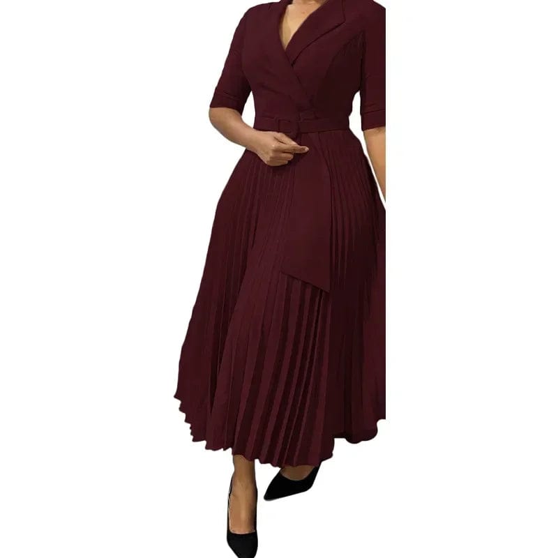 SHOWLU FASHION STORE Burgundy / S African Dresses For Women Summer Autumn Africa Clothing 3/4 Sleeve Lace Sexy V-Neck Perspective Slim Dress Office Lady Party