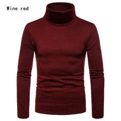 SHOWLU FASHION STORE Burgundy / XL Autumn Winter Mens Turtleneck Sweaters Casual Thermal Long Sleeve Slim Fit Pullovers Stretch Basic Tops Sweatshirt Jumper TShirt