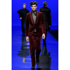  Showlu Fashion Store Burgundy / XS(US34)(EU44) Men's Two Piece Suit Velvet Single Breasted Dress Suits for Man Mens Suits High Quality Men Suit Set Luxury 2023 Elegant Male