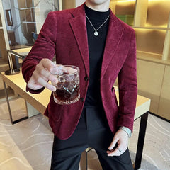 SHOWLU FASHION STORE Burgundy / XXL Autumn Winter Chenille Velvet Suit Jacket Men Slim Fit Business Social Men Blazers Fashion Wedding Banquet Party Dress Coats