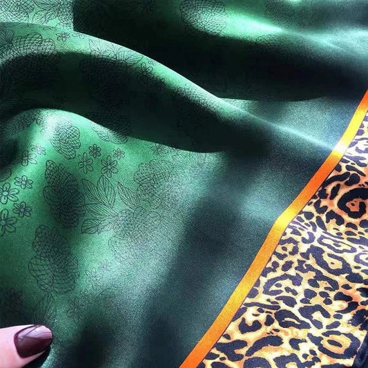  Showlu Fashion Store [BYSIFA] New Emerald Green Silk Scarf Women Brand Leopard Printed Square Scarves 90*90cm Fashion Accessories Headscarves Hijabs