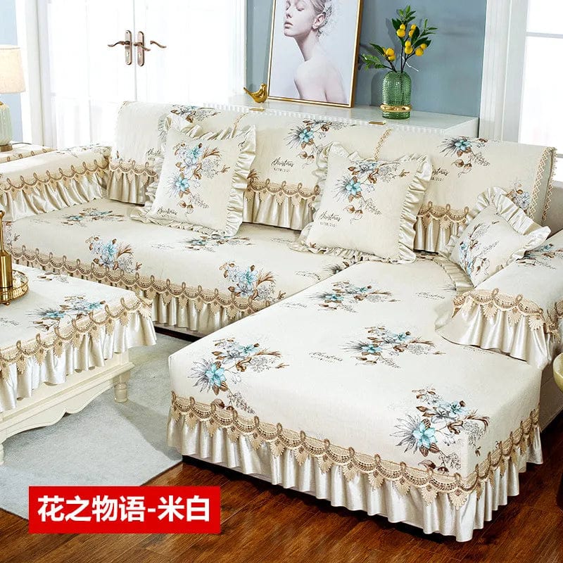 Showlu Fashion Store C / 70x70cm 1pcs European Lace Sofa Cover Embroidery Chenille Fabric Non-slip Sofa Cushion Four Seasons Universal Pillowcase Cover Armrest Towel