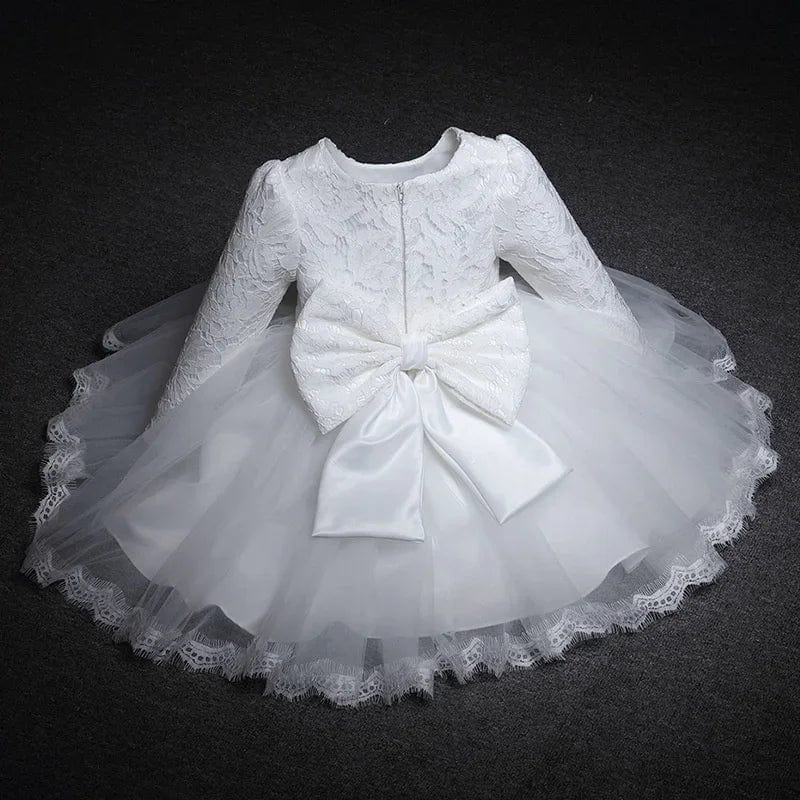 SHOWLU FASHION STORE C174-B / 18M Baby Girls Dress for Birthday Party Wedding Lace Big Bow Dresses Infant Girl 1st Birthday Baby Set Princess White Baptism Dress