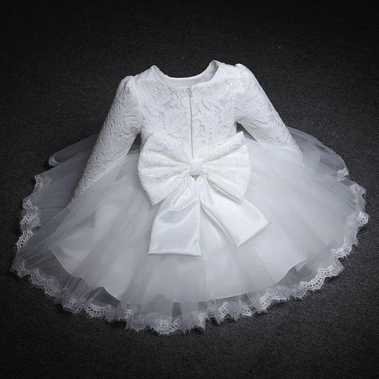 SHOWLU FASHION STORE C174-B / 18M Baby Girls Dress for Birthday Party Wedding Lace Big Bow Dresses Infant Girl 1st Birthday Baby Set Princess White Baptism Dress