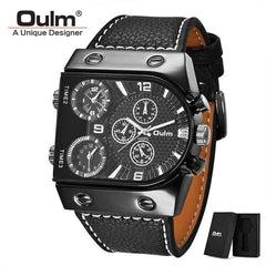  Showlu Fashion Store C3(with box) Oulm Watches Mens Quartz Casual Leather Strap Wristwatch Sports Multi-Time Zone Military Male Clock erkek saat Dropshipping