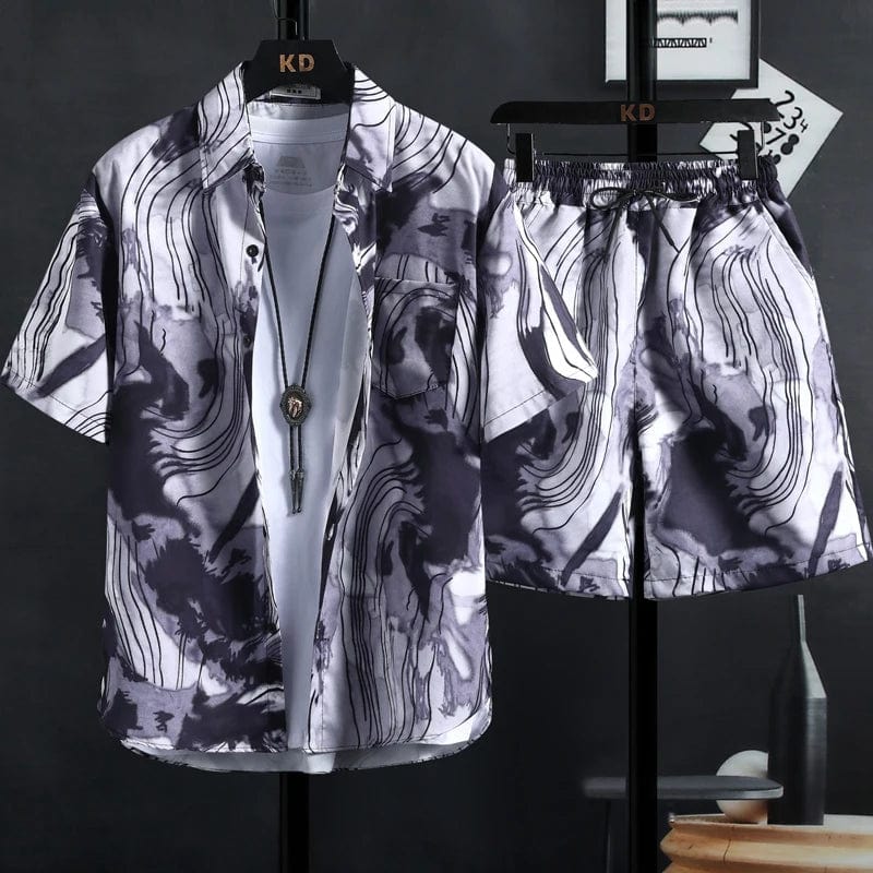  Showlu Fashion Store C37Sets / XXXL 80-90kg Stylish Floral Shirt & Shorts Set