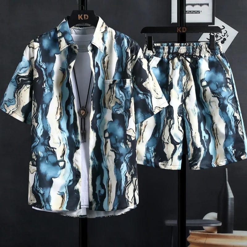  Showlu Fashion Store C39Sets / XXXL 80-90kg Stylish Floral Shirt & Shorts Set