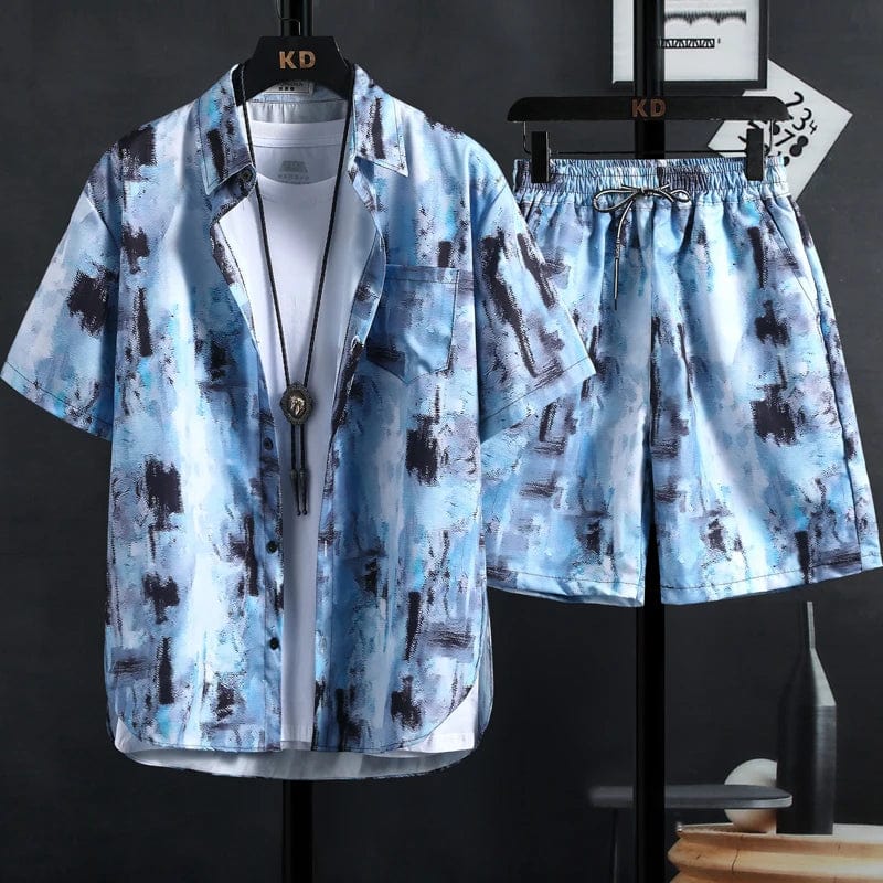  Showlu Fashion Store C41Sets / XL 60-70kg Stylish Floral Shirt & Shorts Set