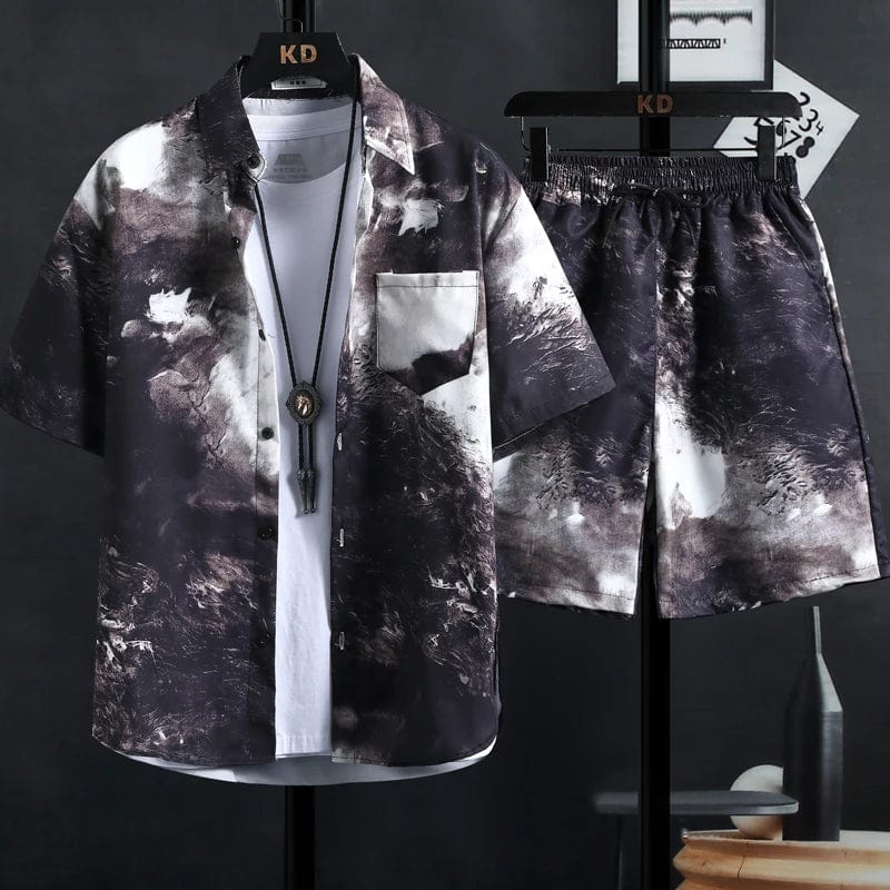  Showlu Fashion Store C42Sets / XXL 70-80kg Stylish Floral Shirt & Shorts Set