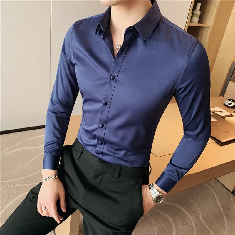 Showlu Fashion Store Camisas De Hombre Long Sleeve Shirts For Men Clothing 2024 Business Formal Wear Camisa Social Masculina Slim Fit Chemise Homme