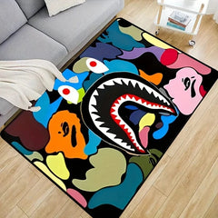 SHOWLU FASHION STORE Camo Shark Face Cool Area Rug Non-Slip Large Carpet Washable Bathroom Door Mat for Kitchen Living Room Bedroom Home Decoration