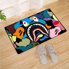 SHOWLU FASHION STORE Camo Shark Face Cool Area Rug Non-Slip Large Carpet Washable Bathroom Door Mat for Kitchen Living Room Bedroom Home Decoration