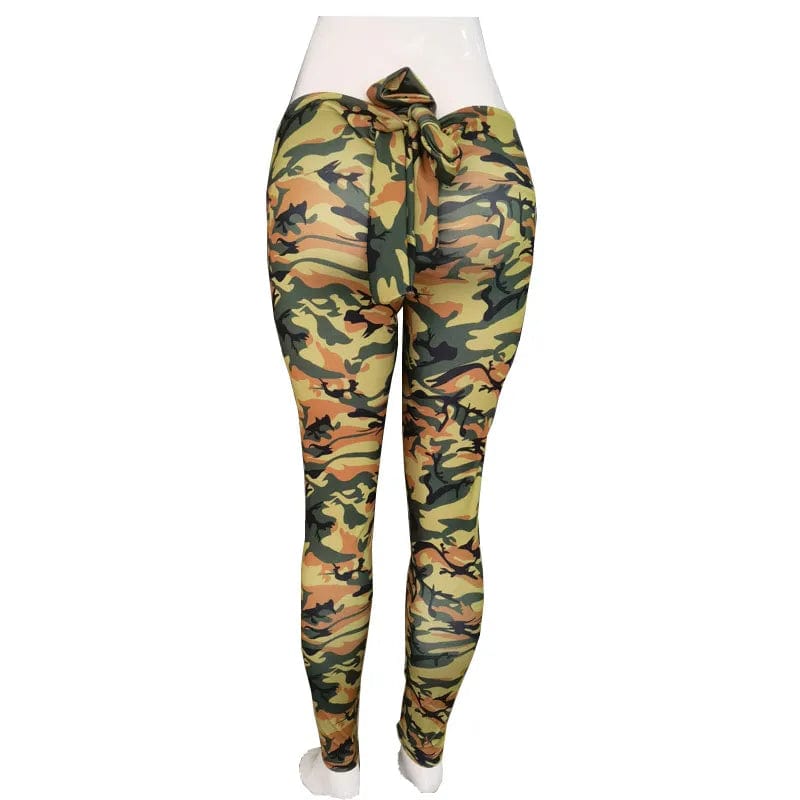 Showlu Fashion Store Camouflage Printing Leggings Sexy Bowknot Tights Pants Bow Bandage Casual Trousers For Women Push Up Exercise Fitness Yoga Pants