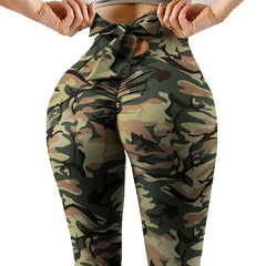 Showlu Fashion Store Camouflage Printing Leggings Sexy Bowknot Tights Pants Bow Bandage Casual Trousers For Women Push Up Exercise Fitness Yoga Pants