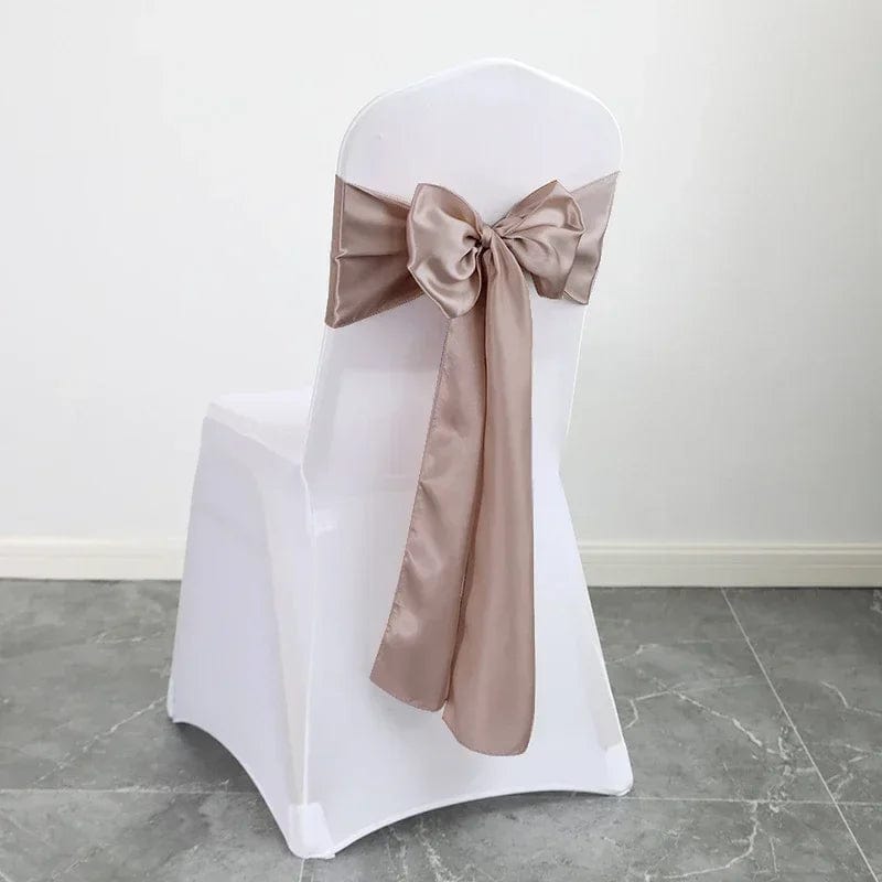 Showlu Fashion Store cappuccino 50PCS 17x275cm Rose Gold Satin Chair Sashes Bows Chair Cover Ribbons for Wedding Banquet Party Baby Shower Event Decorations