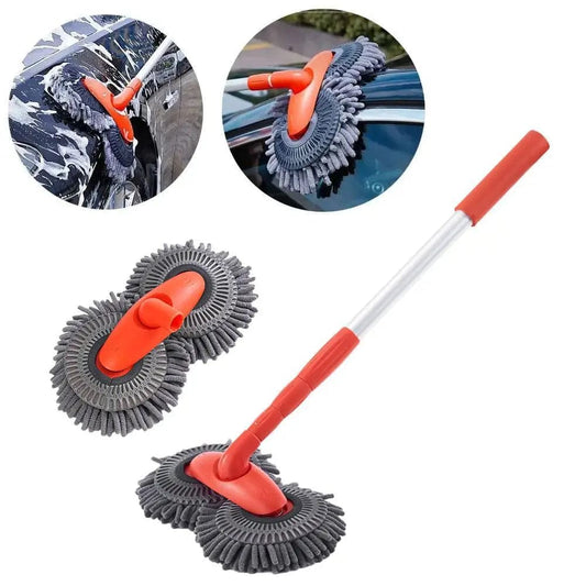 SHOWLU FASHION STORE Car Washer Mop Foam Wash Chenille Brush Double Brush Telescopic Roof Head Mops Maintenance Cleaning Window Three-Section E6O8