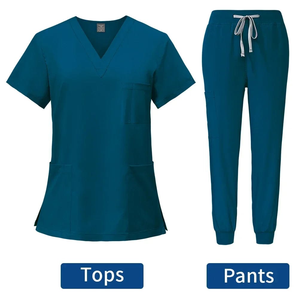 SHOWLU FASHION STORE caribbean blue / M Slim Fit Medical Scrubs Uniform Women Scrub Sets Nursing Accessories Hospital Surgery Gowns Dental Clinic Beauty Salon Workwear