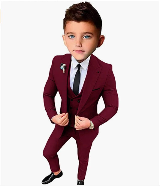 Showlu Fashion Store Casual Boys Suit Wedding Tuxedo 3 Piece Beige Jacket Pants Vest Kids Costume Blazer Set Peaked Lapel Slim Fit Outfit Fashion