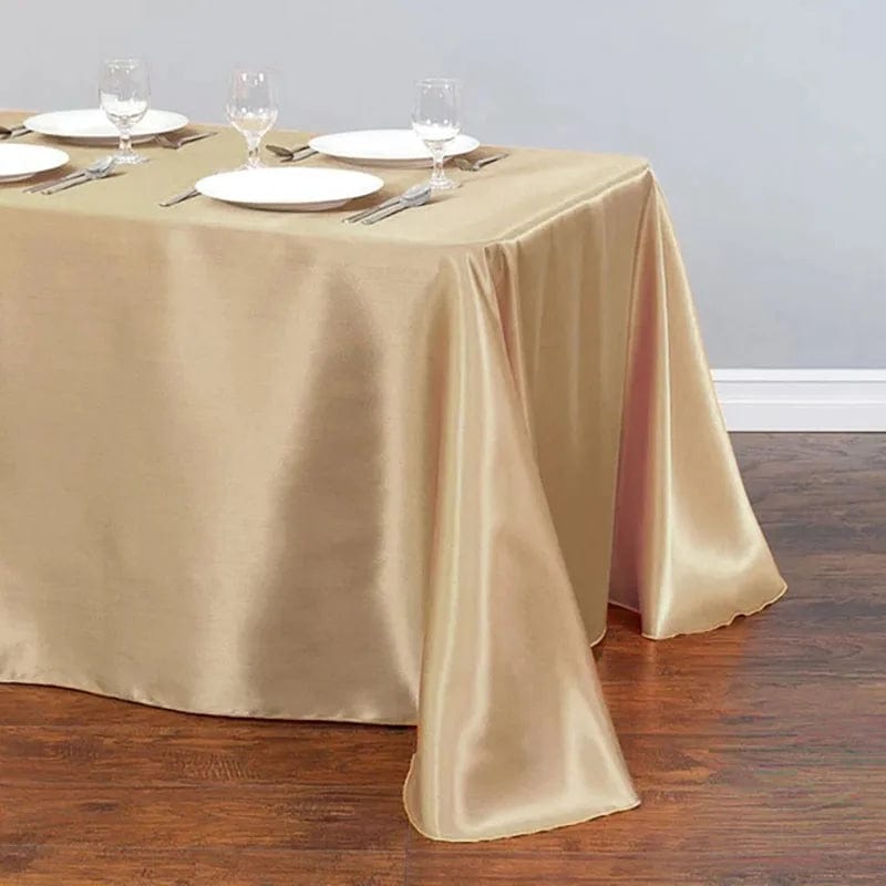  Showlu Fashion Store Champagne / 147X259CM 145X275 Wedding Tablecloth Rectangular Satin Table cloth Black Overlay Cover Champagne Table Cloth Party Dinner Banquet Decorati