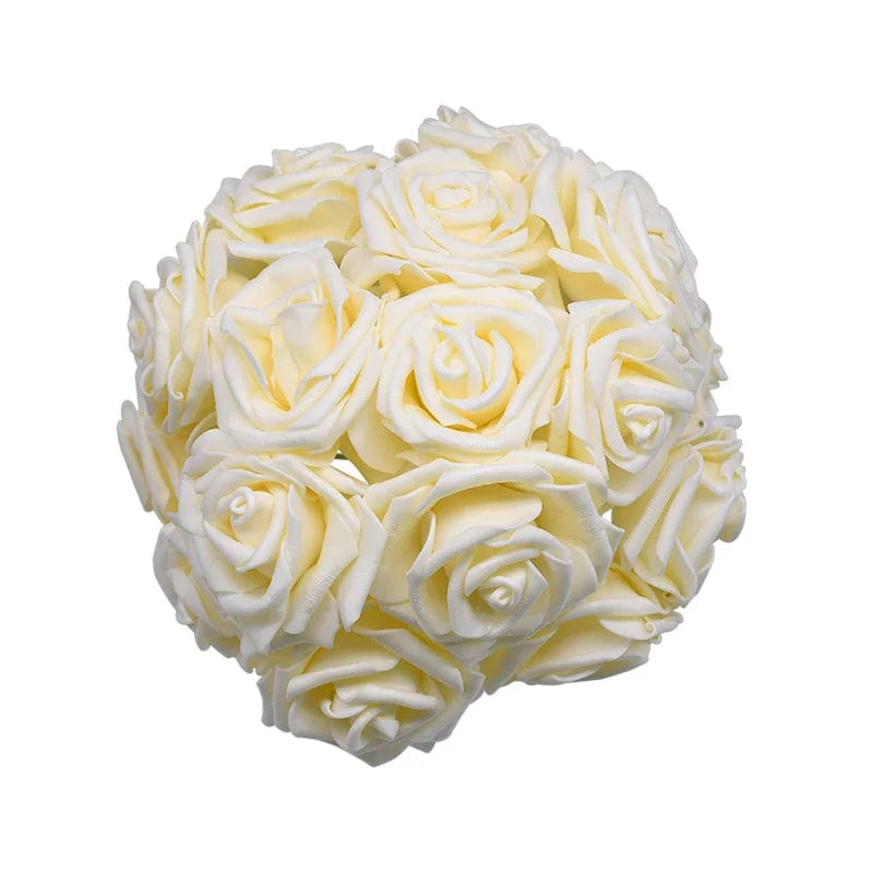 Showlu Fashion Store Champagne 24pcs 7cm White Rose Artificial PE Foam Rose Flower Wedding Decoration Bridal Bouquet Scrapbooking Craft Fake Flowers DIY Suppli