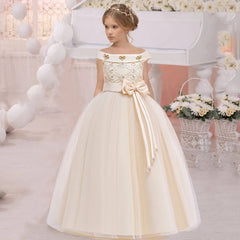  Showlu Fashion Store Champagne / 4 Summer Girl Party Dress  White Bridesmaid Princess Dress Kids Dresses For Girls Clothes Children Wedding Dress 10 12 Years