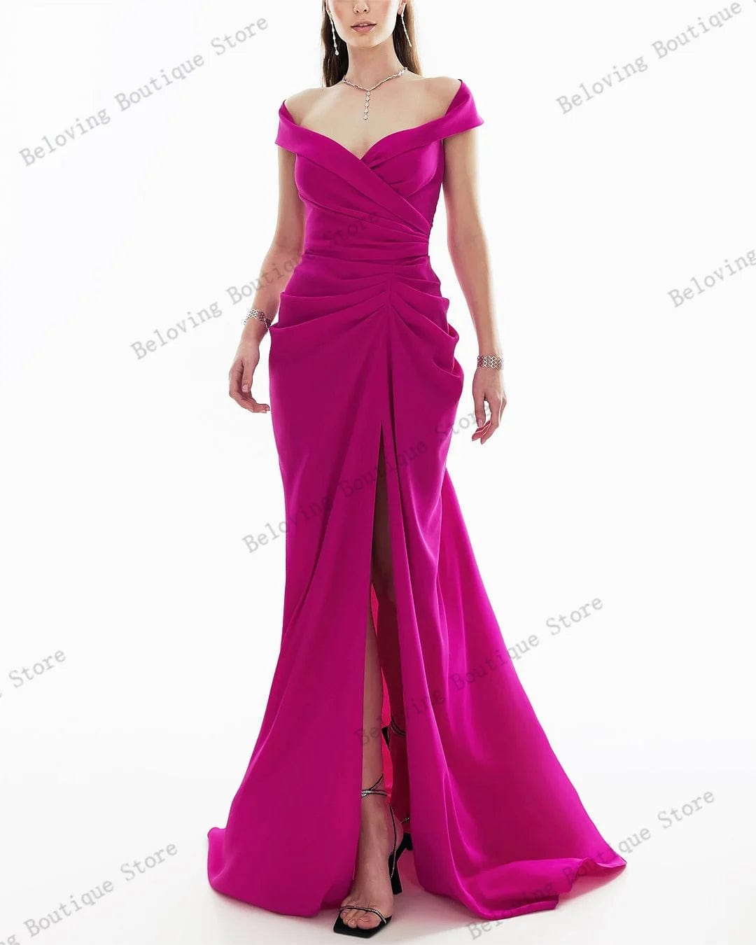 SHOWLU FASHION STORE Champagne / Floor Length / Custom size Women's Rose Red Slit Evening Dresses Luxury Mermaid Satin Arabic Modest Prom Dress Birthday Engagement Dress Custom Party Gowns